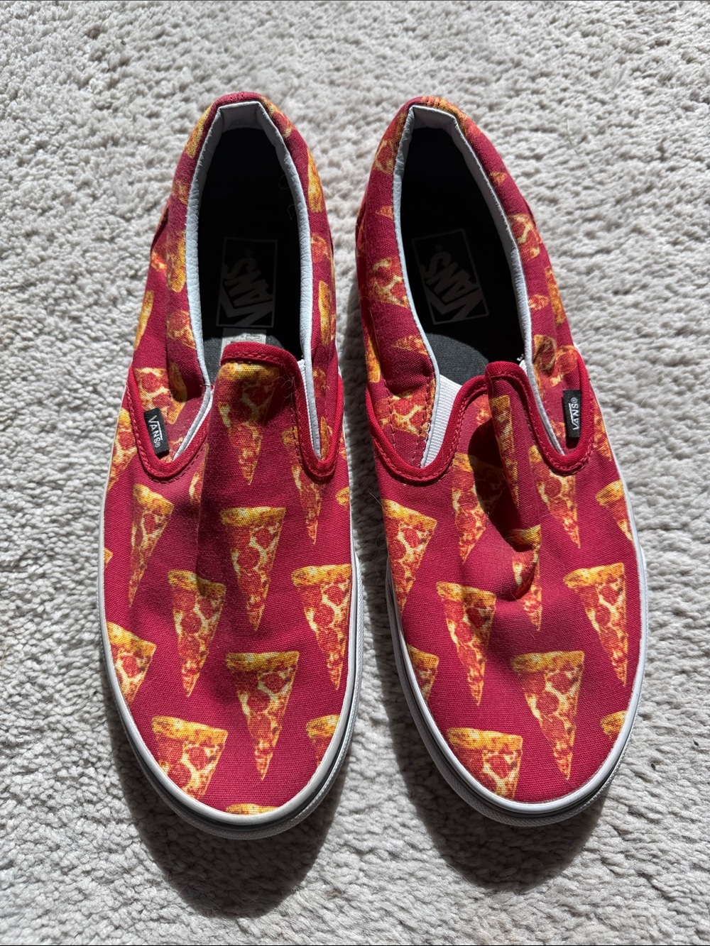 Vans Slip-On Sneakers in Red with Pizza Print